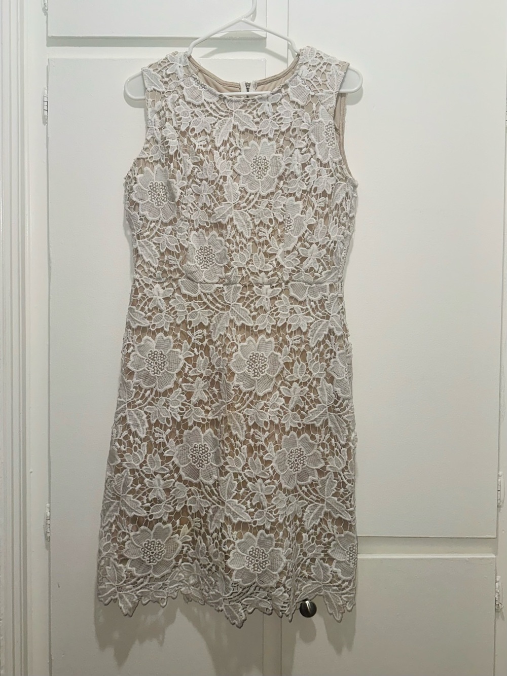 Ryan Michelle Dress - White Crochet Lace Sheath Midi Floral